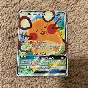 Pokemon Dedenne GX Yellow Orange Red Holo Trading Card